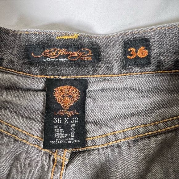 Ed Hardy Straight Leg Y2K Distressed Destroyed Embroidered Denim Jeans Size 36 - Picture 12 of 15